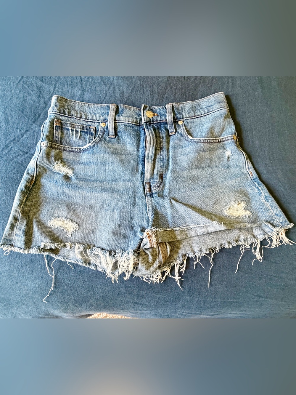 Madewell Light Blue Distressed Denim Cutoff Shorts, size 29